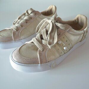 EUC G by Guess gold metallic finish embellished lace up sneakers, US 6